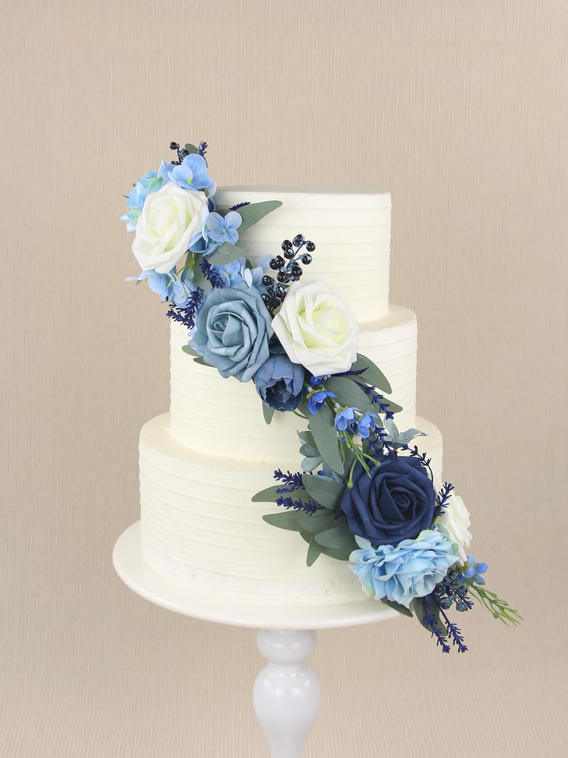 Rinlong 3Pcs Pre-made Cake Flowers Navy Blue Cake Decorations Wedding Cake Decorating Flowers Decor Christening Birthday Baby Shower Baptism Party Cake Toppers