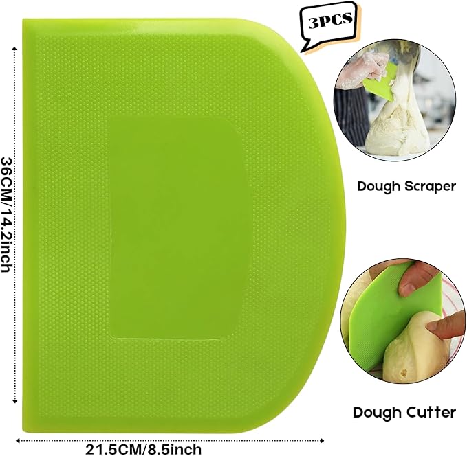 SURDOCA Dough Scraper Bench Scraper - 3P 14.2x8.5" Plastic Flexible Bowl Scraper, Sharp Edge & Angles Cake Scraper. Non-Slip Bakeware Decorating Tools Sculpting & Modeling Tools - Blue+Yellow+Pink