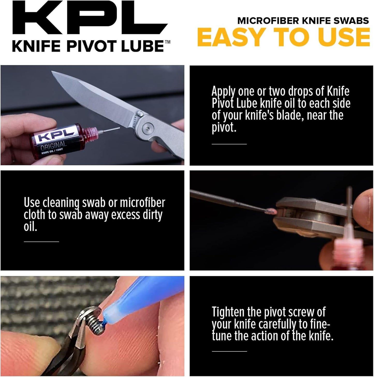 Knife Pivot Lube - KPL MicroFiber Knife Care Detail Swabs - Ultra-Precision Detailing Probes for Knife, Kitchen Cleaning Supplies, Pointed Swabs for Pocket Knives, Swab Applicators (50 Pack)