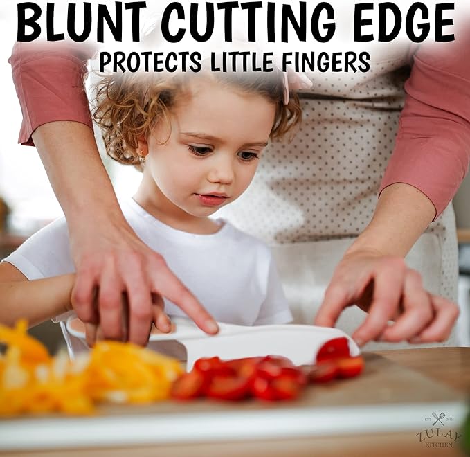 Zulay 3-Piece Kids Knife Set for Real Cooking & Baking - Toddler Knives for Cutting Fruits, Veggies, & Cake - Children’s Montessori Knife with Serrated Edges - Safe & Fun Lettuce Knife (Peach)