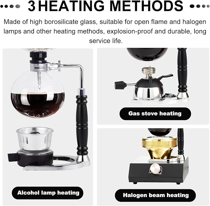 YUCHENGTECH Siphon Syphon Coffee Maker Tabletop Glass Siphon Pot Glass Technica Siphon Vacuum Coffee Maker(5 Cups(600ml))