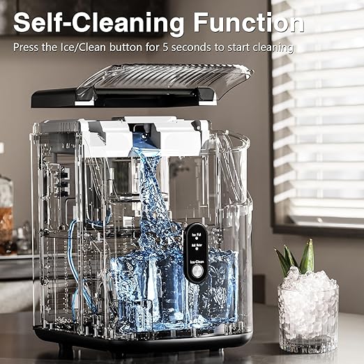 Antarctic Star Nugget Ice Makers Countertop, Pebble Ice Machine with Chewable Pellet Ice, 34Lbs/24H, Self-Cleaning, Sonic Ice, One-Click Operation, for Kitchen,Office Stainless Steel Silver