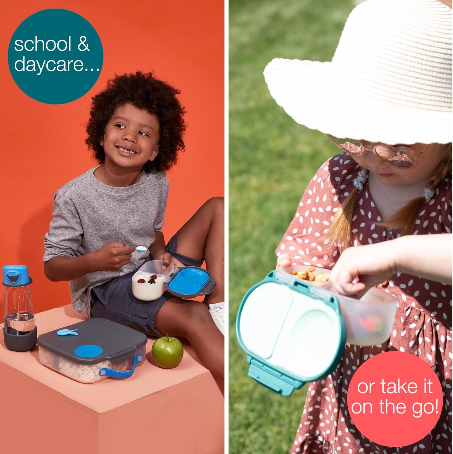 b.box Snack Box Reusable Snack Containers with Lids 2 compartments, Bento Box for kids and toddlers, Leakproof Lunch Box, BPA free and Dishwasher Safe Snack Container (Midnight, 1 3/4 Cup)