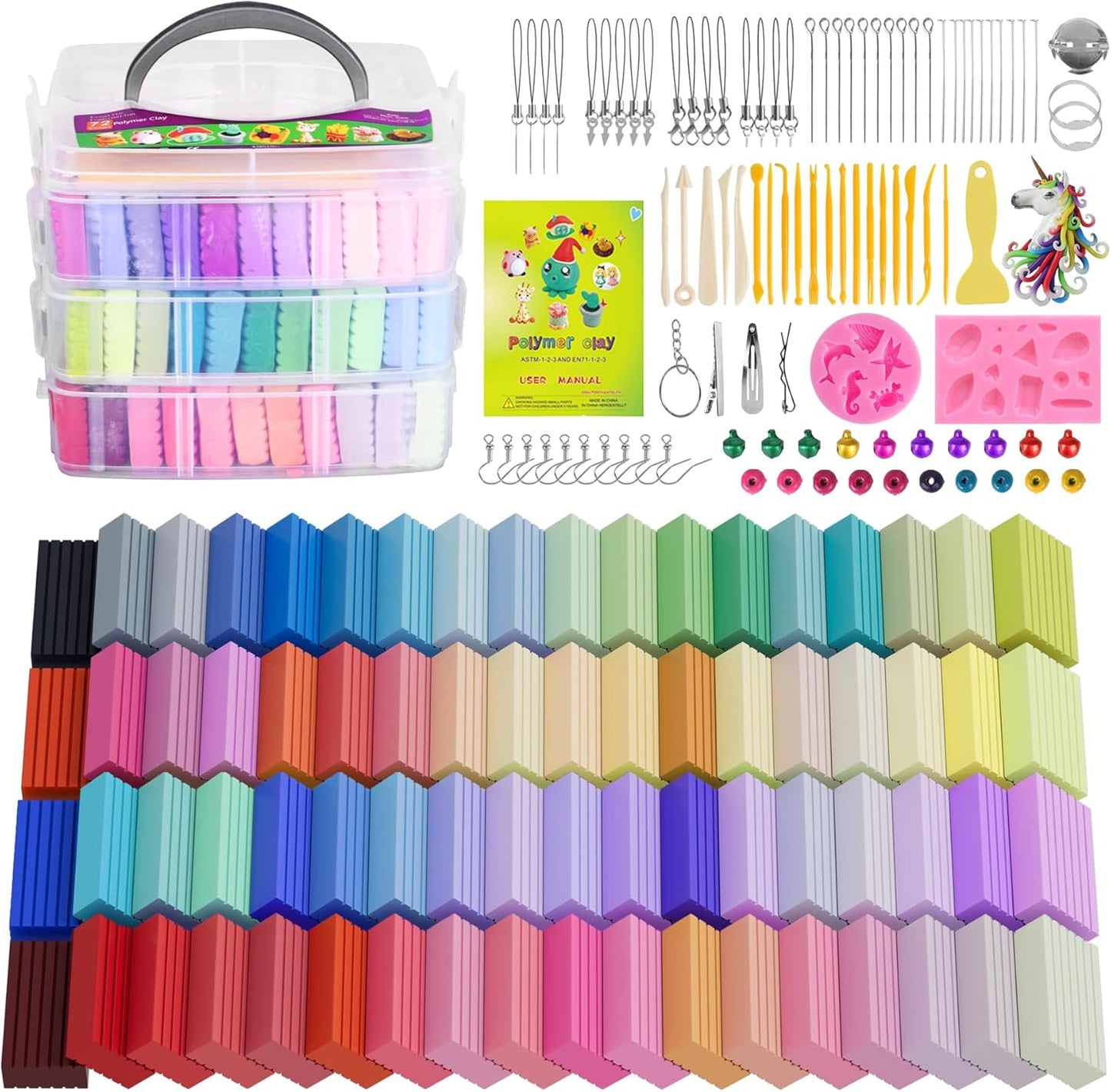 Polymer Clay Set, 72 Color Oven Bake with Sculpting Tools and Accessories, Modeling Clay for Kids,Ideal DIY Clay Art Set for Kids Beginners Artists
