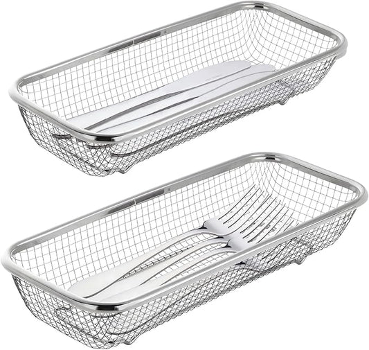 Utensil Drying Rack, 2 Pack Stainless Steel Utensils Holder Dishwasher Silverware Basket, Compact Dish Rack Chopsticks Spoons, Forks, Knifes Drainer Basket Organizer for Kitchen Counter