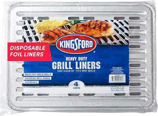 Kingsford Disposable Grill Liners, Heavy Duty Aluminum Foil Grill Toppers for Outdoor BBQ Grills, Helps Prevent Food and Sauce Falling Through Grates, 16 x 11.75 in, 4 Count