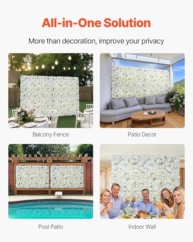 VEVOR 3D Flower Wall Panel, 24 PCS 15 x 15 inch, Artificial Floral Wall Background Mesh Backing Mat,Seamless Design&Easy Installation for Wedding Valentines Day Home Baby Party Backdrop Decor,White