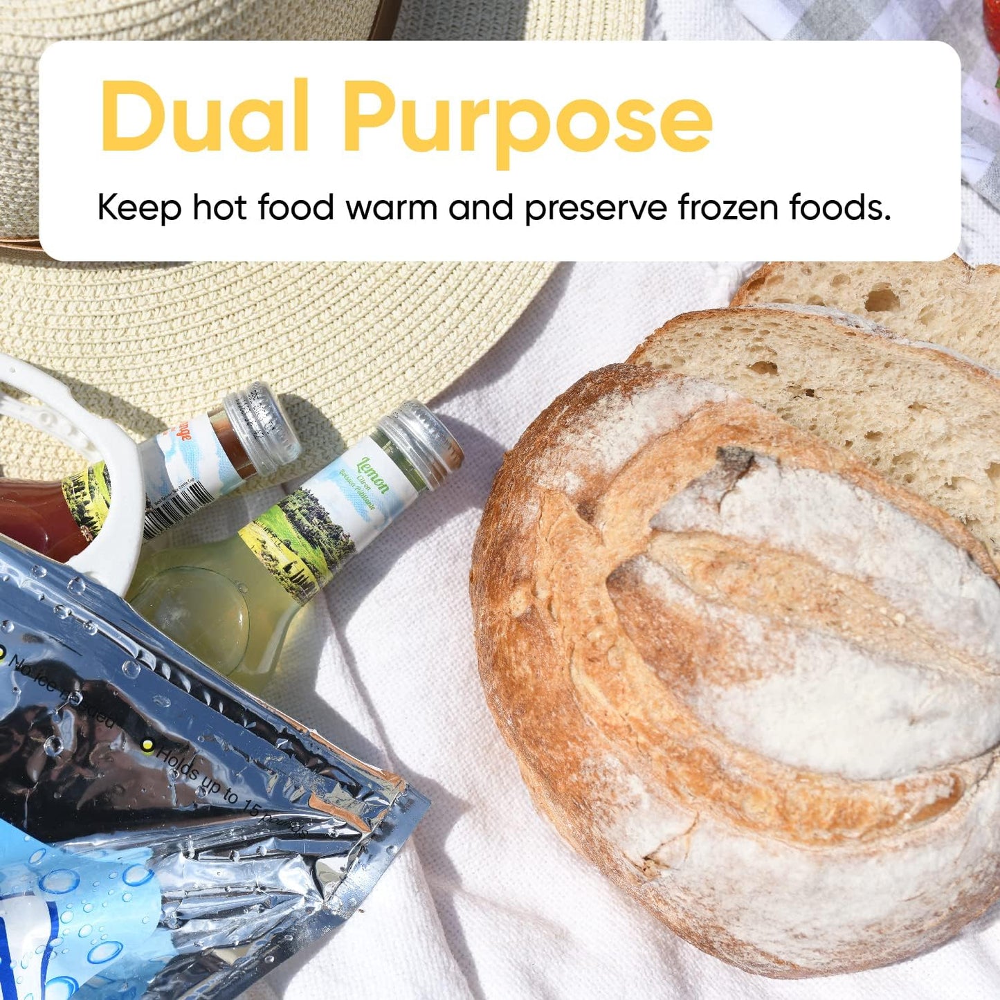Superio Hot and Cold Insulated Bags for Food Delivery, Grocery Shopping Bags, Food Storage for Hot and Frozen Food for Travel, Disposable Cooler Bag, Reinforced Thermal Lunch Bag (2, 13"x5.5"x8.5")