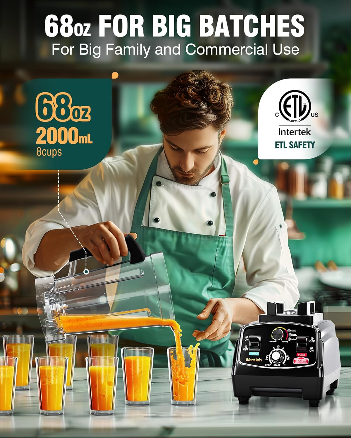 WantJoin Smoothie Blender 1800W Powerful Blenders for Kitchen 68 Oz Large Capacity and BPA-Free Containers with To-Go Cup Countertop Blender for Smoothies, Ice Crushing & Frozen Drinks
