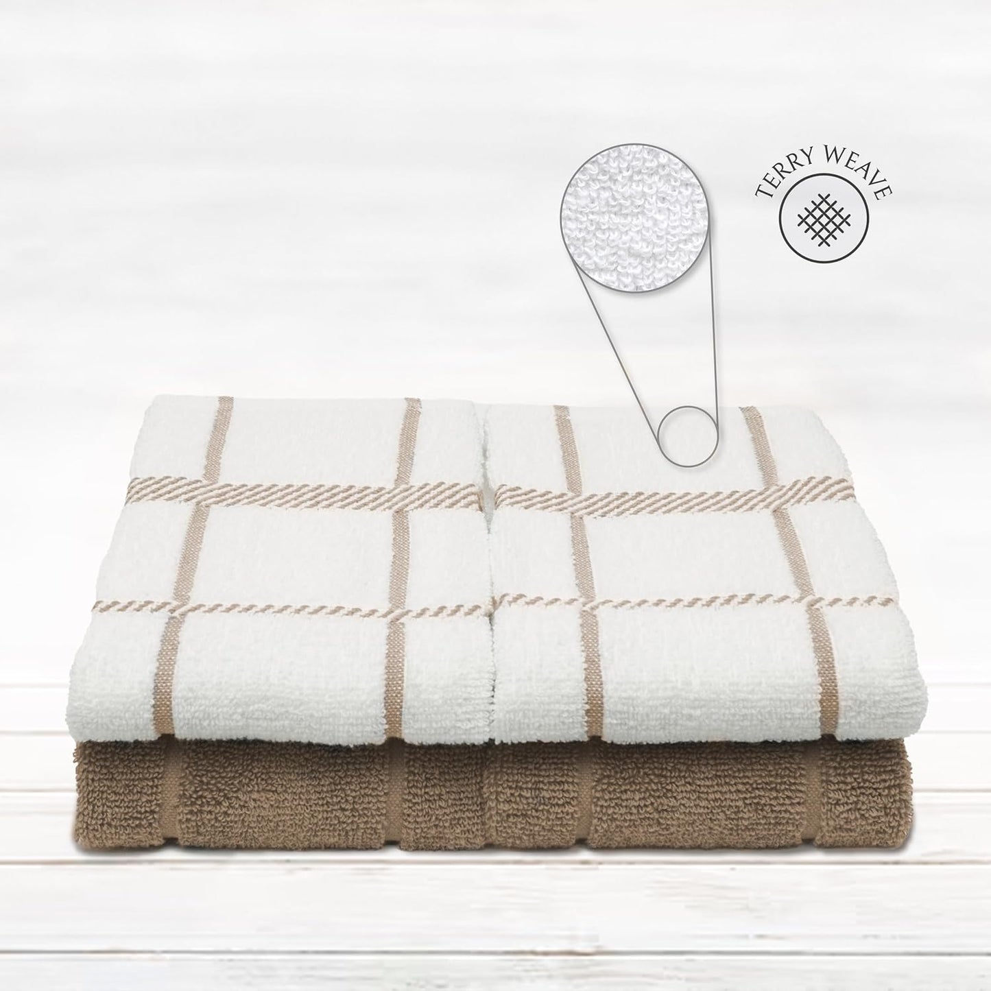 100% Cotton Terry Dish Towels, 4 pack16 x26 Inches, Super Soft and Absorbent Kitchen Towels, Perfect for Kitchen Cleaning and Dish Washing | Tan