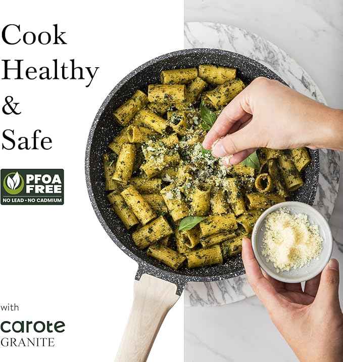 CAROTE 14Pcs Pots and Pans Set Non Stick, Cookware Sets Induction Cookware Granite Cooking Set with Frying Pans, Saucepans, Saute Pan, Extra Large Casserole