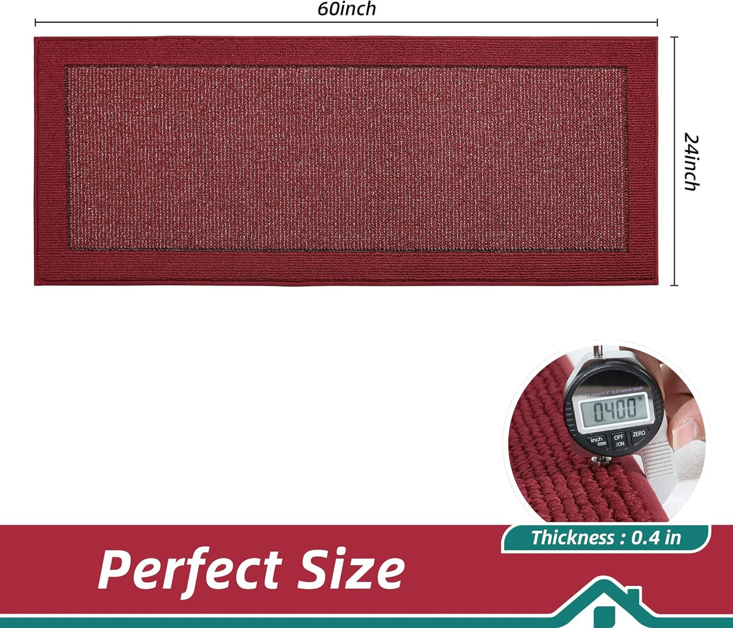 BEQHAUSE Kitchen Runner Rugs 24"x60", Kitchen Rugs Non-Slip Kitchen Mats for Floor, Absorbent and Stain Resistant Kitchen Mats, Machine Washable Rug for Kitchen, Hallway, Laundry & Sink, Red