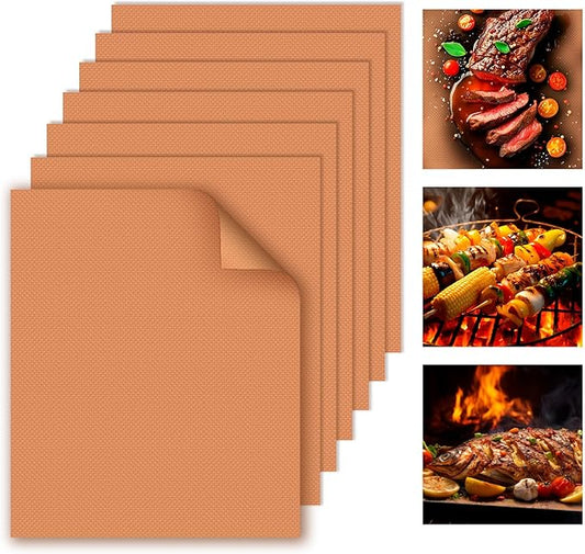 WIBIMEN Grill Mats for Outdoor Grill, Copper 7pcs Grill Mat, 100% Non-Stick PFOA Free 15.75 x 13, Heavy Duty, Reusable and Easy to Clean - Gas Charcoal & Electric BBQ