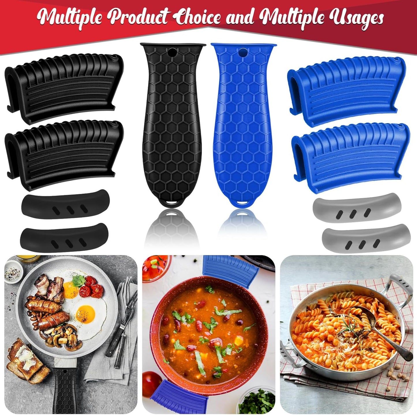 2 Pcs Cast Iron Handle Cover, Silicone Hot Handle Holder, Heat Resistant Cast Iron Skillet Handle Covers Potholder for Frying Pans and Griddles Kitchen Supplies