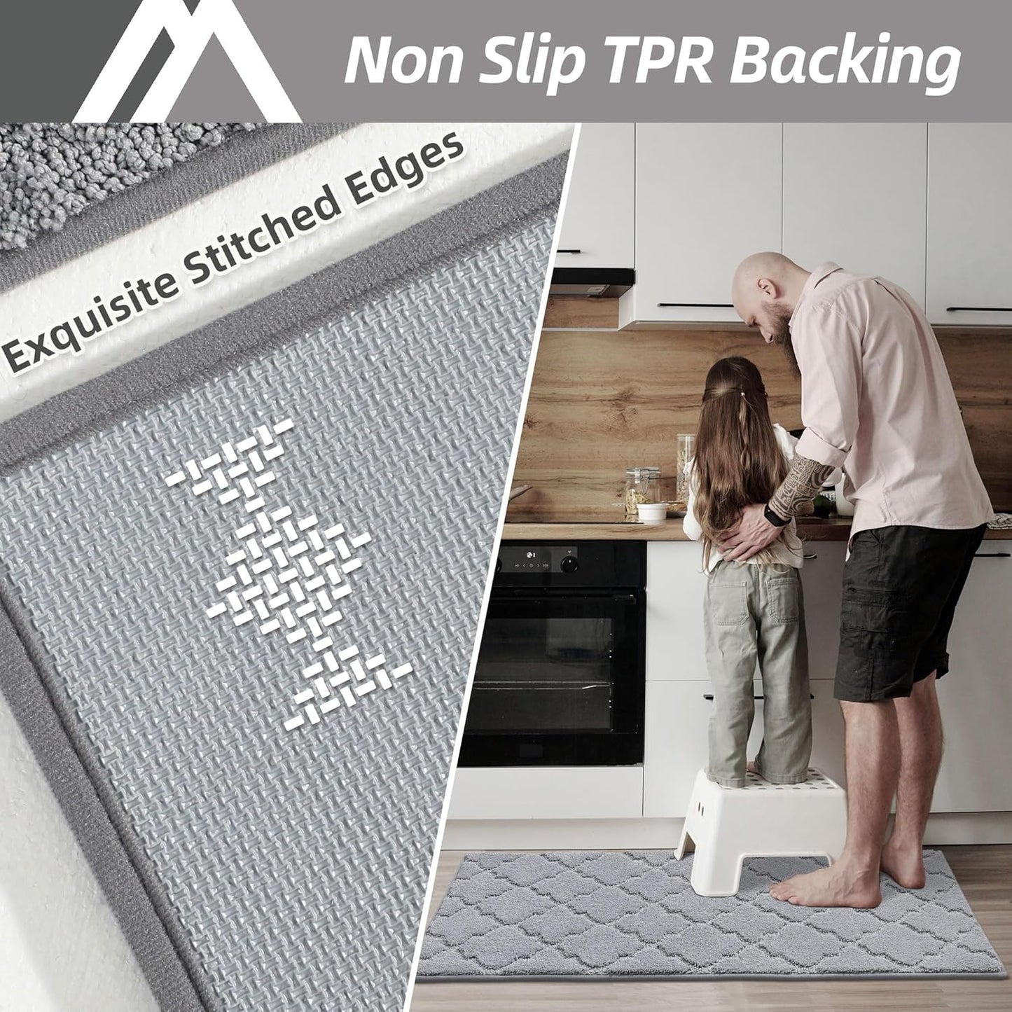 COSY HOMEER Soft Kitchen Rugs [2 PCS] for in Front of Sink Super Absorbent Kitchen Floor Mats and Mats 20x30 Inch/20X48 Non-Skid Kitchen Mat Standing Mat Washable,Polyester,Grey