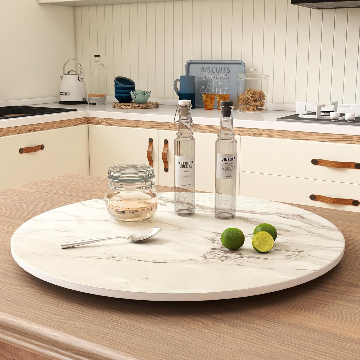 19.69" Lazy Susan for Table Top Sintered Stone Rotating Serving Tray for Dining Table, Kitchen Lazy Susan Organizer Spinning Rotating Food Server Party Centerpieces