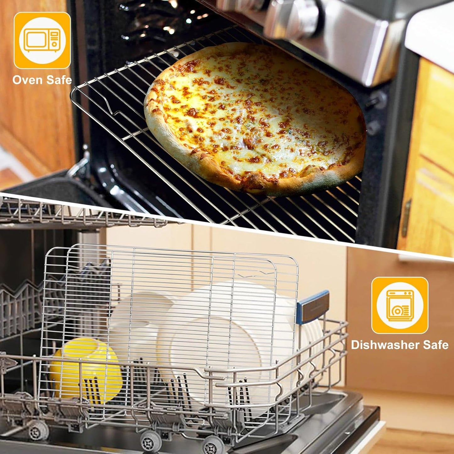 P&P CHEF Baking Cooling Rack Set for Cooking Roasting, 4-Piece Stainless Steel Wire Racks for Oven Use, Healthy & Dishwasher Safe, Rectangle, 15.3 Inch
