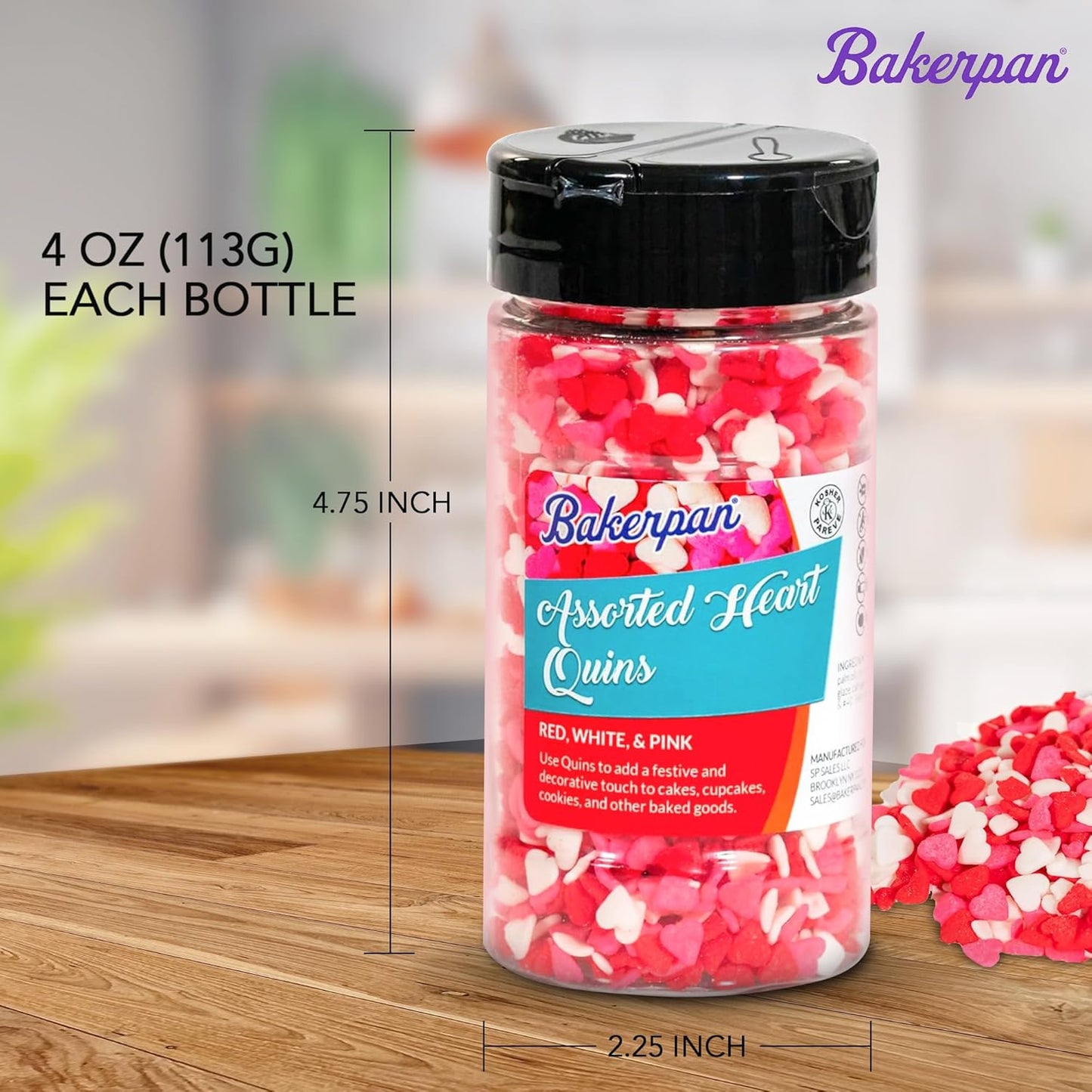 Bakerpan Quins Sprinkles for Cake Decorating - 4 Ounces - Silver Edible Confetti Sprinkles for Cupcakes, Ice Cream, Cookies, Cakes (Made in USA)