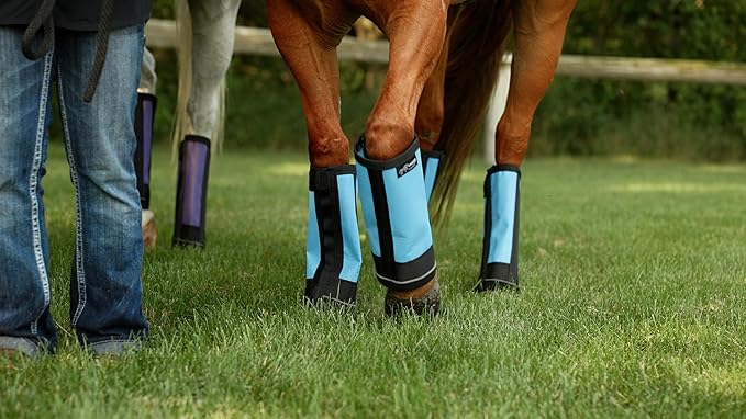 Warrior Fly Boots for Donkeys, Ponys, or Yearlings - Breathable Mesh Horse Boots for Fly Protection & Leg Comfort - Set of 4 (Mighty Warrior, Red)
