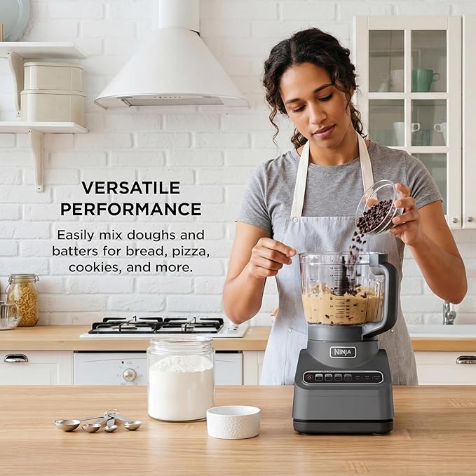 Ninja Food Processor, Professional Plus, 1000 Peak Watts, 4 Functions for Chopping, Slicing, Purees & Dough with 9-Cup Processor Bowl, 3 Blades, Food Chute & Pusher, Silver, BN601