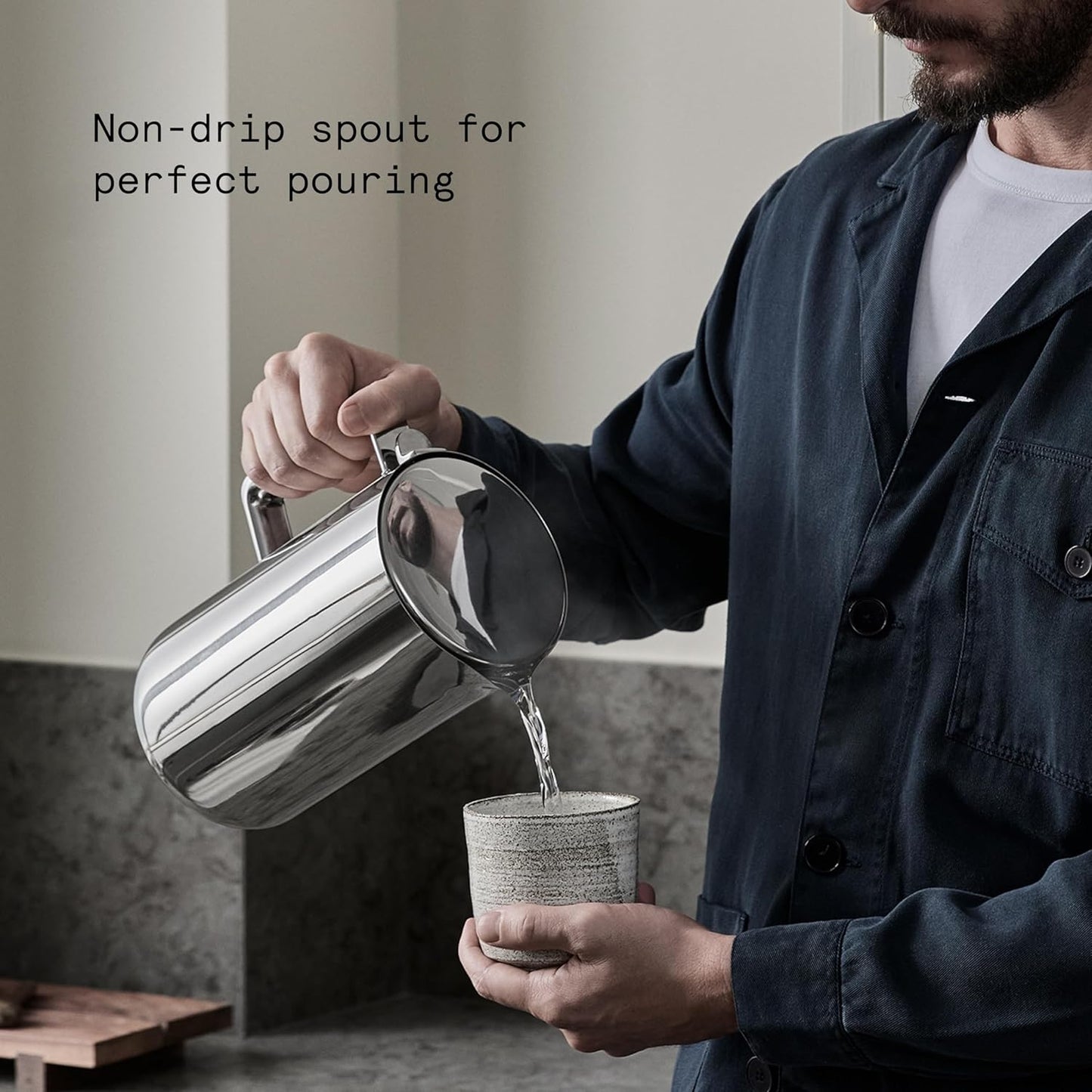 aarke Stainless Steel Kettle - Perfect for Coffee and Tea Maker Enthusiasts, Non-Drip Spout, Double-Wall Construction, Dry Boil Protection, Heat-Safe Handle, LED Cool-Down Indicator, 1.2L (Steel)