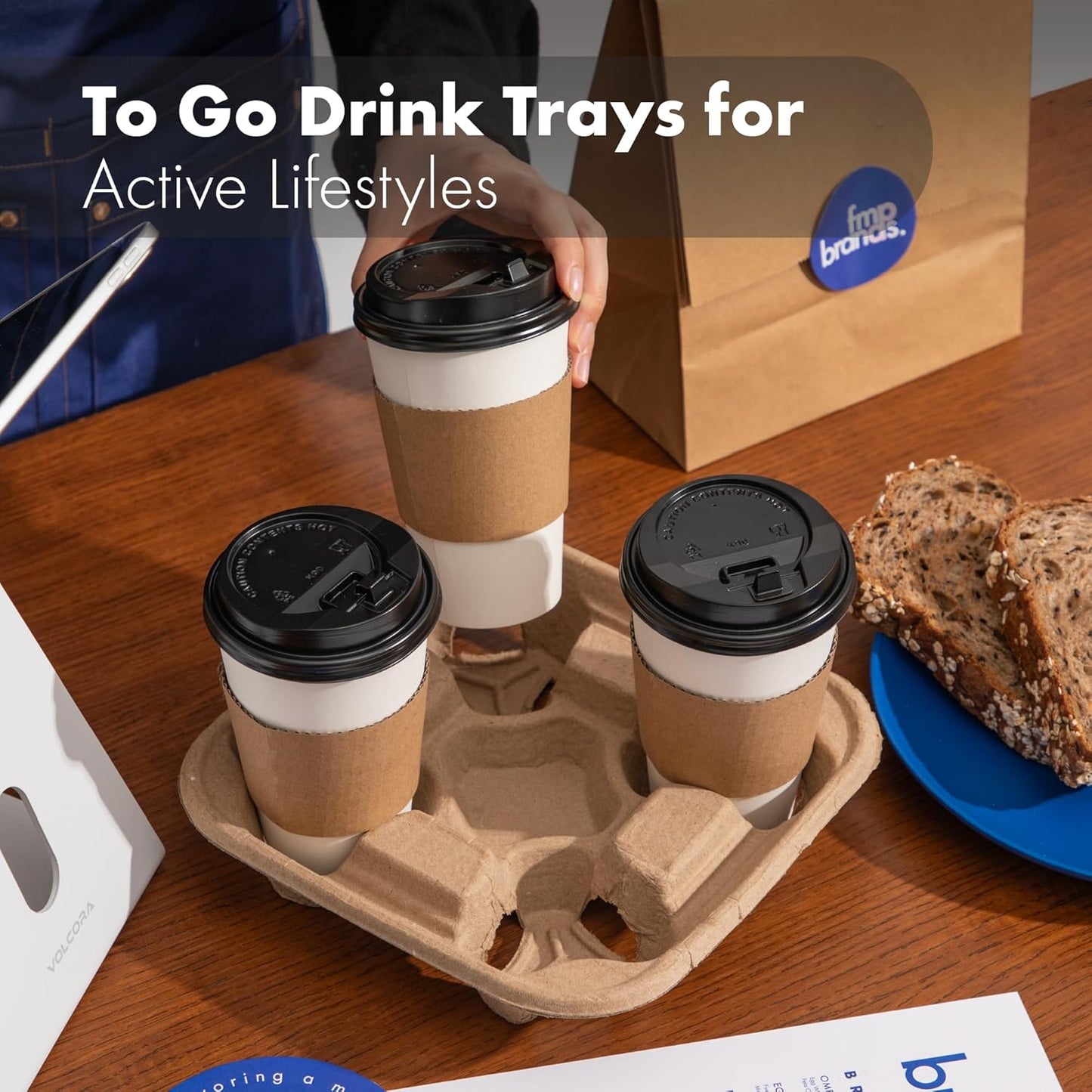 FMP Brands 4 Cup Disposable Drink Carrier Trays, 80 Pack Compostable Pulp Fiber Cup Holder for 8-32 oz Cup, Durable to Go Coffee Cup Holders for Delivery Service, Uber Eats