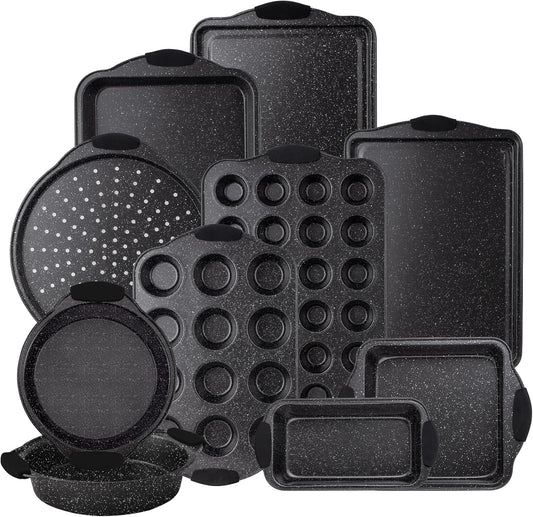 Country Kitchen Nonstick Stackable Bakeware Set - Durable, Easy Release Baking Set, Black, 10 Pcs