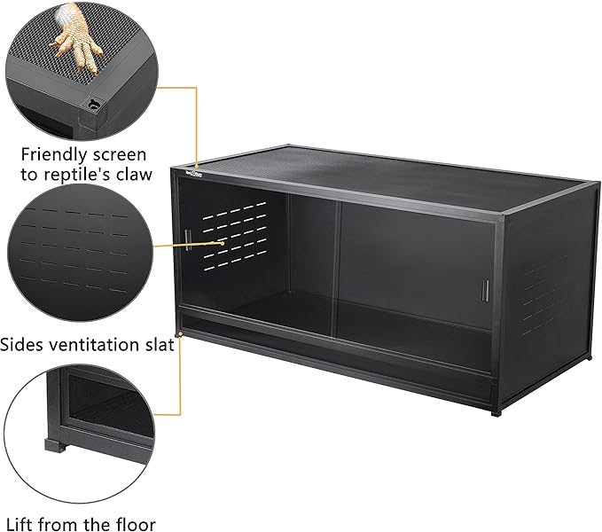 Reptile Terrarium 40''x16''x16'' ToxiRium Large PVC Reptile Enclosure 44 Gallons for Bearded Dragon Gecko Lizard Snake, Wide Breeding Vivarium Area with Sliding Doors Lock