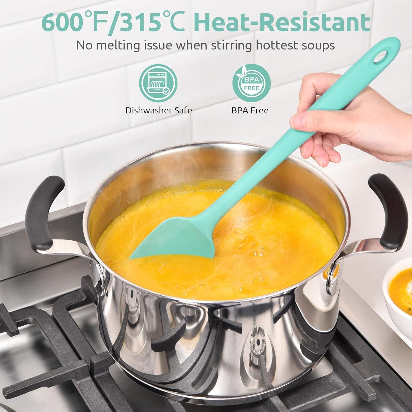 U-Taste Extra-Long 600ºF Heat Resistant Spatula Spoon: 14" Silicone Spoonula Cooking Utensils for Kitchen Use, Non-Stick Scoop Scraper with Soft Edge & Firm Core for Baking, Mixing, Serving (Aqua Sky)