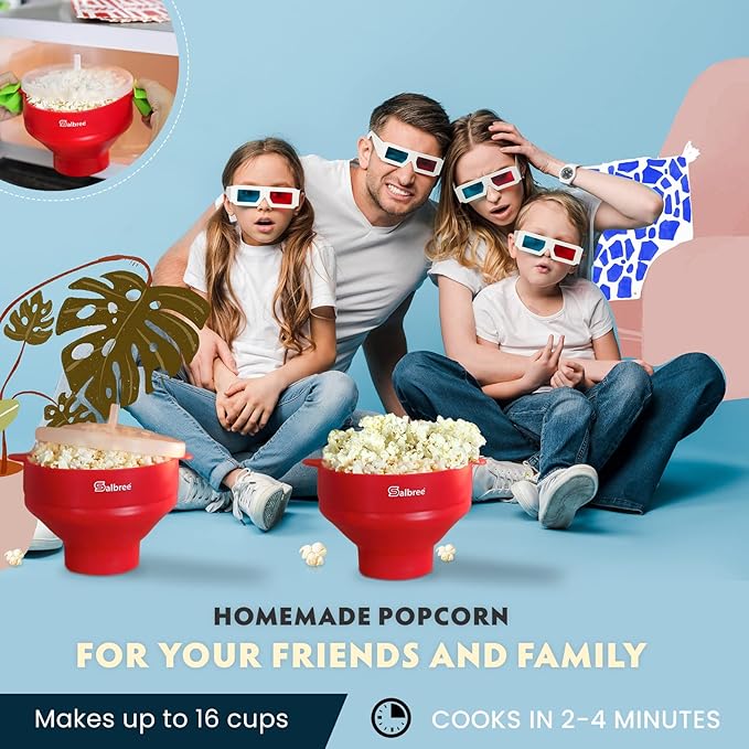 The Original Salbree Collapsible Silicone Microwave Popcorn Popper Maker Machine, Microwavable Bowl Holds 16 Cups, Uses Hot Air and Oil Always Optional - The Most Colors Available (Yellow)