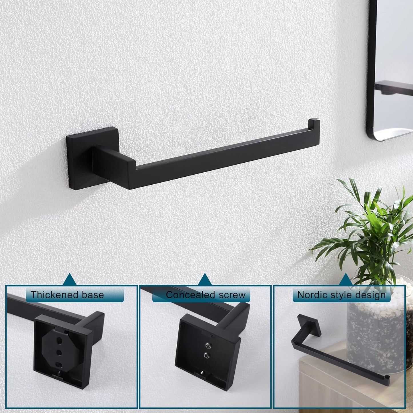 KOKOSIRI Black Towel Ring Hand Towel Racks Rods Bathroom Towel Rails Kitchen Hardware Stylish Stainless Steel, Wall Mount, B3003BK