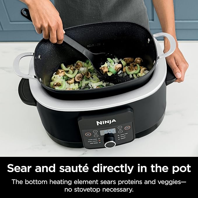 Ninja® 12-in-1 PossibleCooker™ PLUS | 8.5-qt - Sous Vide & Proof Multi-Cooker | Slow Cooker, Dutch Oven & More | Glass Lid & Integrated Spoon | Nonstick | Oven Safe Pot to 500°F | Black | MC1010