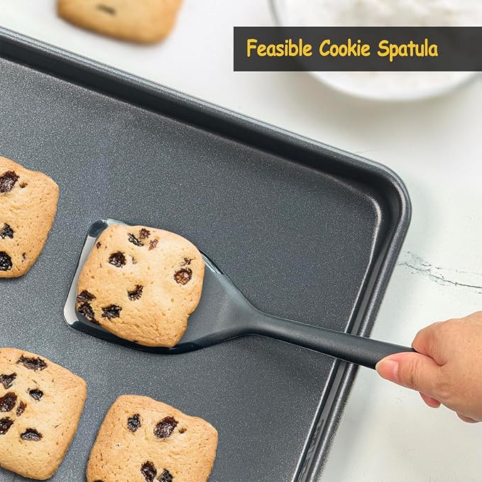 Silicone Spatula Set, 600°F Heat Resistant Silicone Spatula Turner Flipper for Cooking, Non Stick and Non Scratch Kitchen Utensils for Eggs, Burgers, Crepes, 2-Pack Solid Spatulas Set, Black