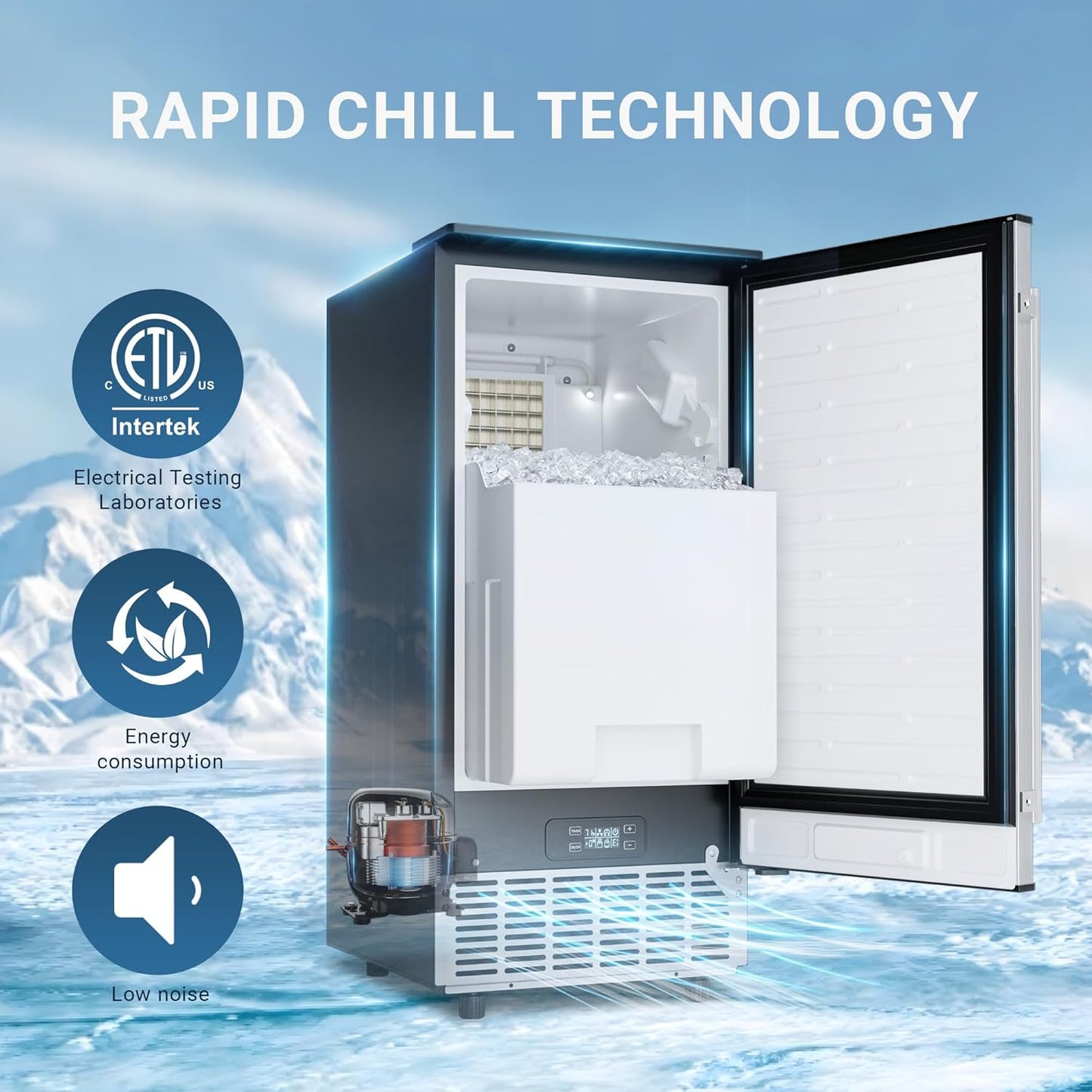 Commercial Under Counter Ice Maker Machine, 80Lbs/Day with 24lbs Storage, Built-in Freestanding Ice Maker, Auto-Cleaning, 24H Timer, for Commercial & Home Use. (Stainless Steel)