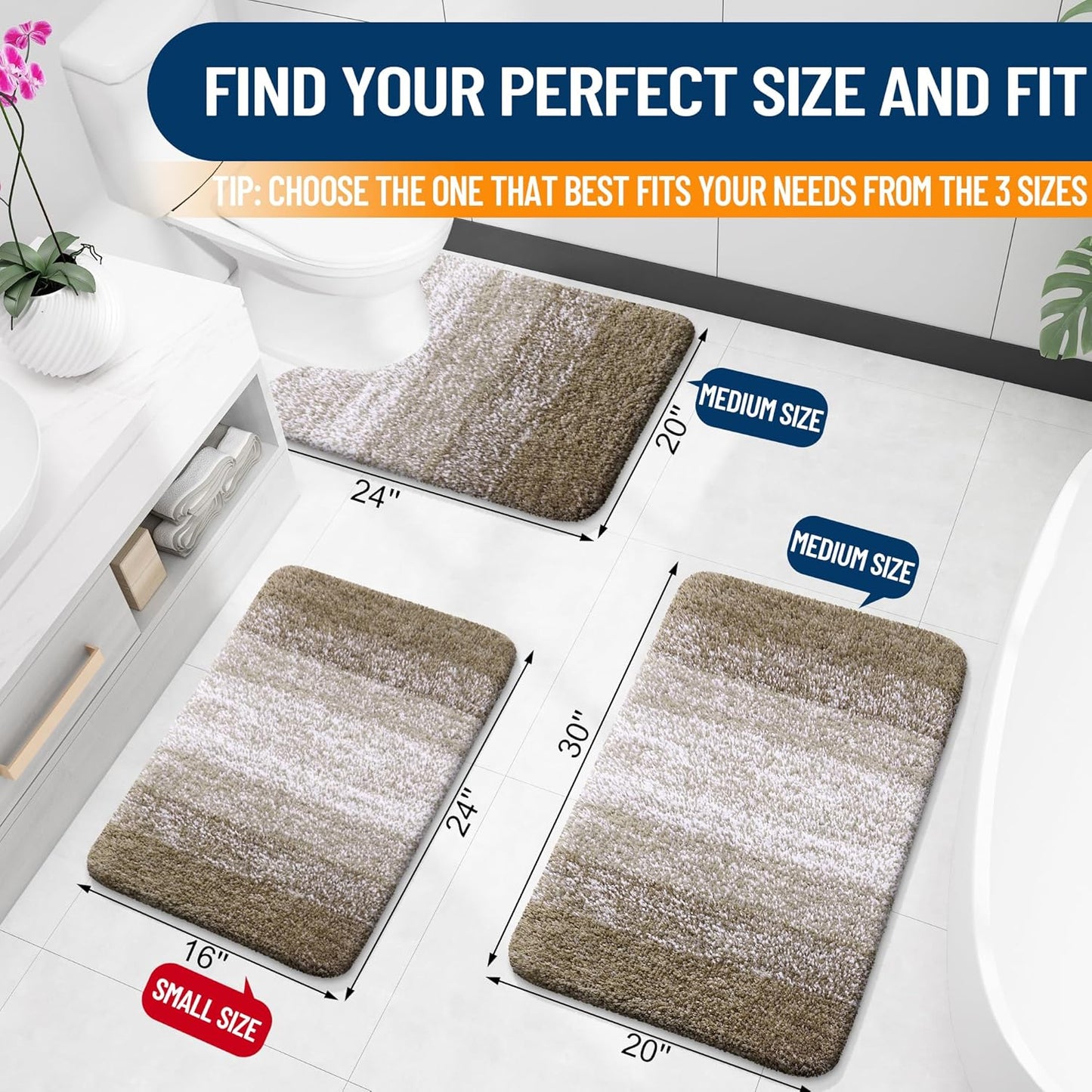 OLANLY Bathroom Rugs Mat 30x20, Extra Soft Absorbent Microfiber Bath Rugs, Rubber Backing, Quick Dry, Machine Washable Bath Mats for Bathroom Floor, Tub and Shower, Home Decor Accessories, Coffee