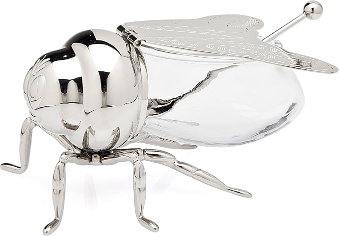 Godinger Honey Jar Silver Bee Themed Serverware Breakfast, Tea or Special Occasions