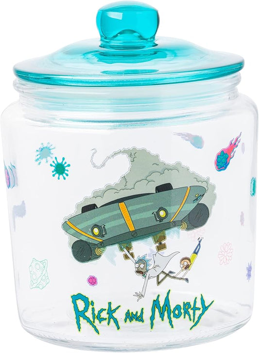 Silver Buffalo Rick and Morty Falling Out of Ship Glass Cookie Snack Candy Jar with Lid (Small)