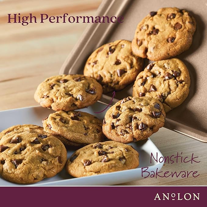 Anolon Gourmet Nonstick Bakeware Set with Nonstick Cookie Sheets / Baking Sheets - 3 Piece, Bronze Brown