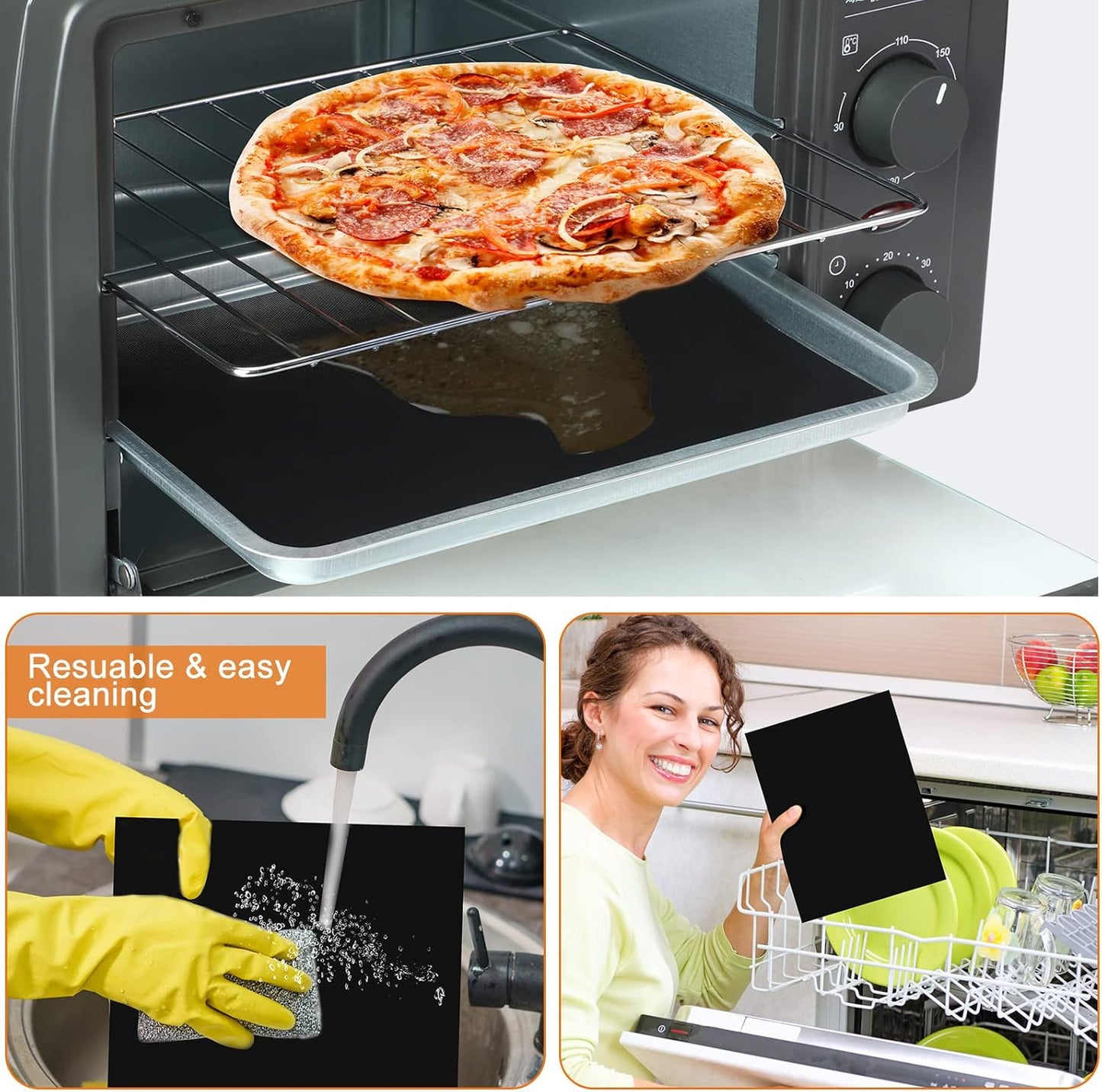 6 Pack Reusable Liners for Toaster Oven Non Stick Fryer Mat Air Fryer Oven Liners Easy Clean Toaster Mat Compatible with Cuisinart, Ninja, Kalorik Microwave(9 x 11 Inch)