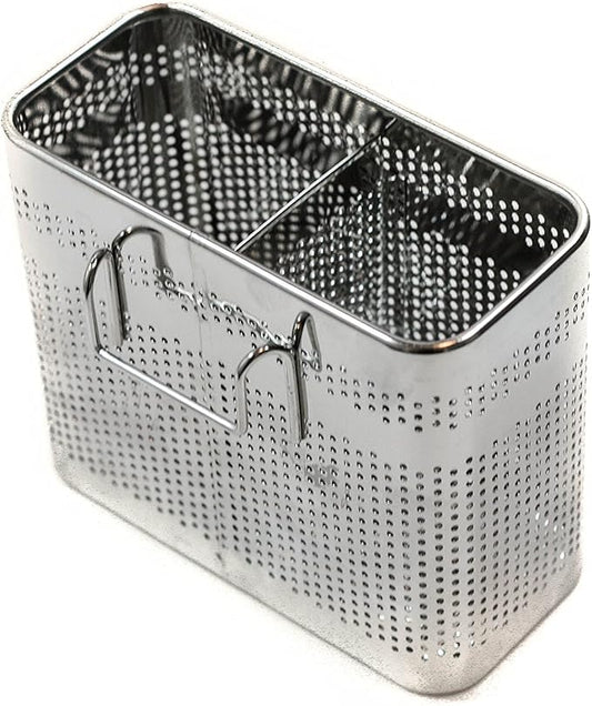 Kitchen Utensils Chopsticks Holder Stainless Steel Perforated Drying Rack Basket with Hooks 2 Divided Compartments Large