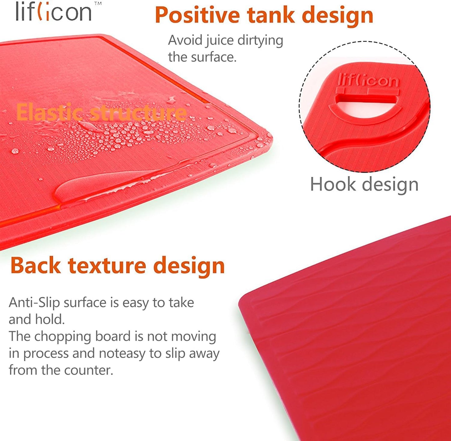 Thick Cutting Boards for Kitchen Silicone Chopping Board Set of 2 Mid 12.6'' x 9.1”,Mini 9.1”x7.1” Non-slip Deep Drip Juice Groove Easy Grip Handle,Dishwasher Safe-Red