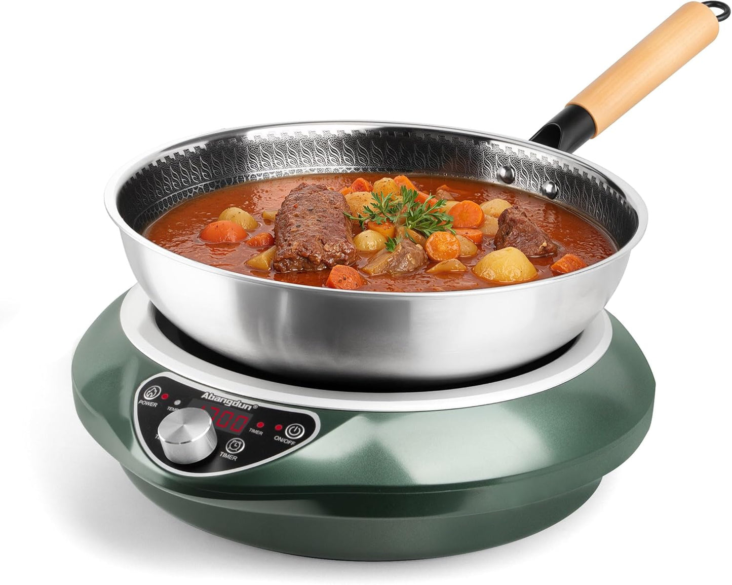 Wok Induction Cooktop 1700W 120V Wok Burner Induction Curved Electric Stove Hot Plate With Stainless Steel Pot