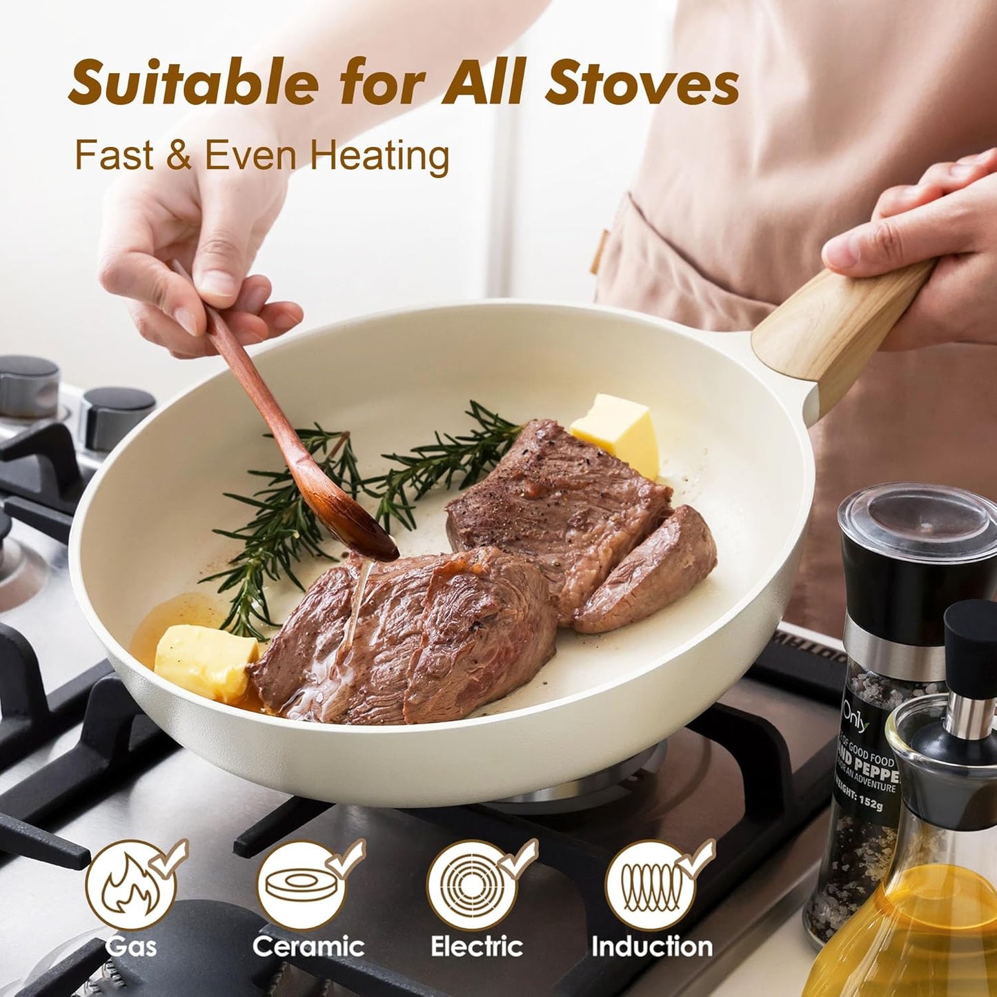 SENSARTE Ceramic Nonstick Frying Pan Skillet 11Inch Non Stick Omelette Pans, Non-toxic Healthy Kitchen Cooking Chef's Pan, Free of Intentionally Added PFOA/PFAS/PTFE, Induction Compatible, White