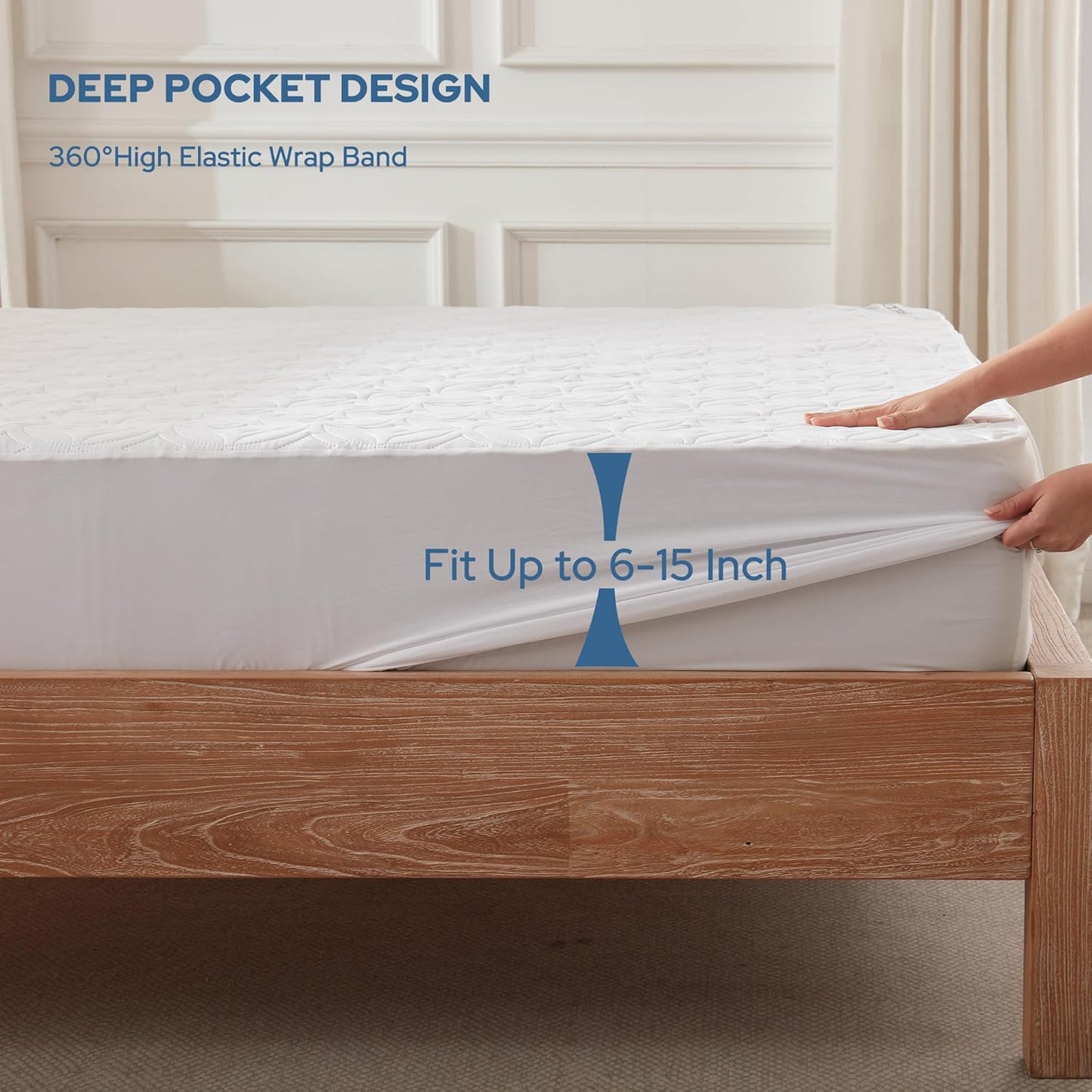 BEDLORE Waterproof Mattress Protector, Full Size Mattress Pad with Deep Pocket 6"-15" Depth, Soft Breathable Double Bed Mattress Cover for Bedroom, College Dorm, Hotel (White)
