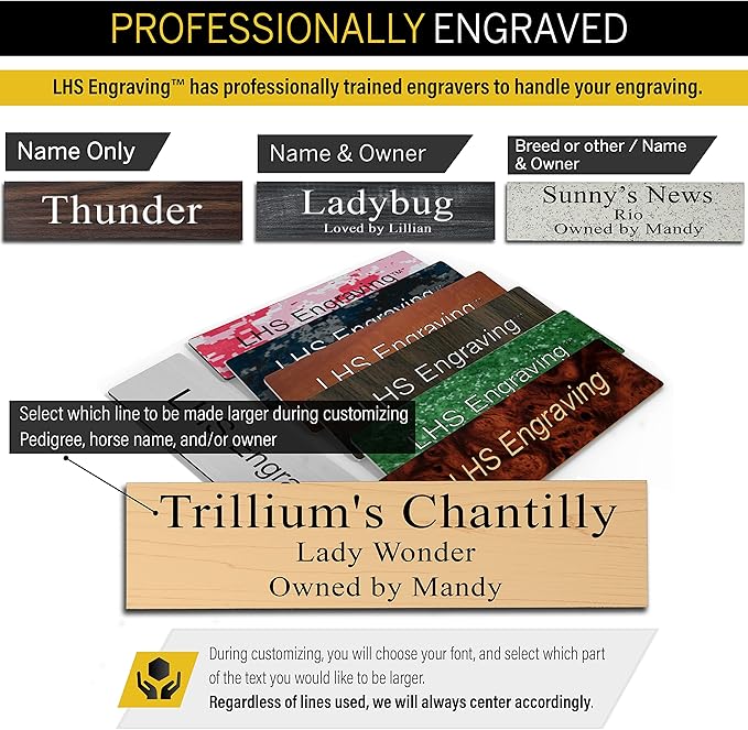 Horse Stall Name Plate, 2x12 Personalized Stall Signs, UV Protected, All Weather Adhesive, Hanging, Mounting or Other, Plastic with Red Letters - Made in USA - B19