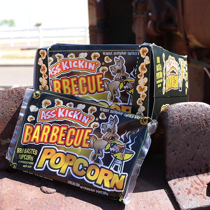 ASS KICKIN' BBQ Microwave Popcorn Bags - 12 Pack - Ultimate Barbecue Gourmet Popcorn Gift - Makes a Great Movie Theater Popcorn or Snack Food for Movie Night