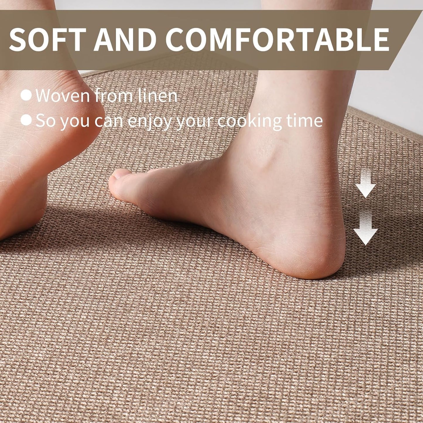 Kitchen mats for Floor Water and Oil Absorbent Runner Rugs for Kitchen, Kitchen Mat in Front of Sink,Non-Slip Kitchen Rugs,Durable Imitation Linen Kitchen Rug Brown 17x30+17x47